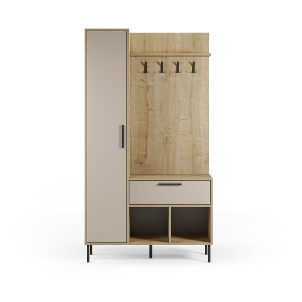 Set pentru hol crem/în culoare naturală cu aspect de lemn de stejar 108x195x35 cm Heidy – Marckeric