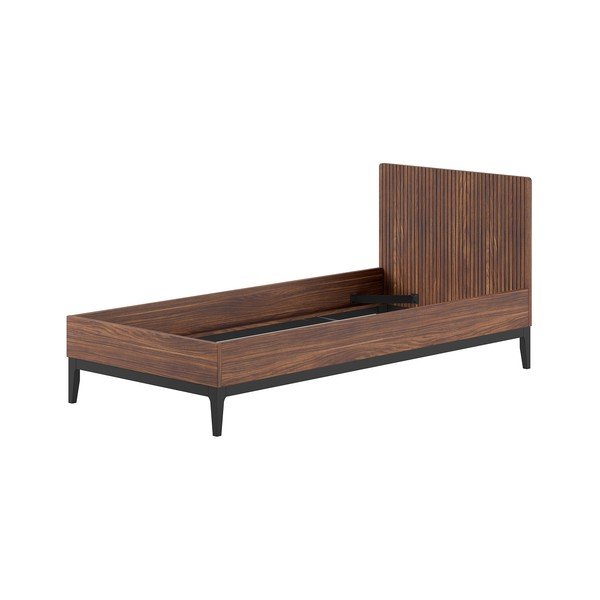 Pat în culoare naturală închisă din  placă aglomerată de lemn cu aspect de lemn de nuc fără somieră 90x200 cm Ilyas – Vipack