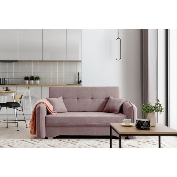 Canapea roz extensibilă/cu spațiu de depozitare cu tapițerie din chenille 155 cm Laine – ELTAP-image-1