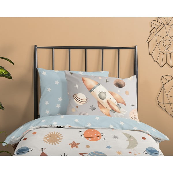 Lenjerie de pat pentru copii albastră-bej din bumbac pentru pat de o persoană 140x200 cm Eclips – Good Morning-image-2