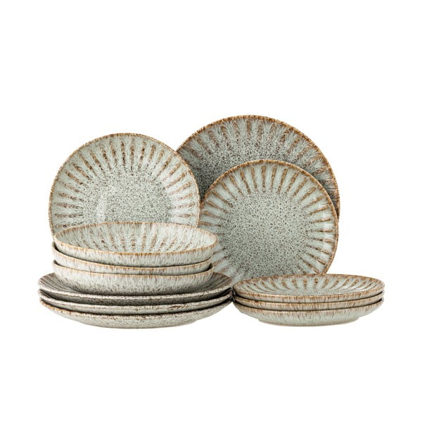 Serviciu de masă 12 buc. din gresie Fleur – Bloomingville