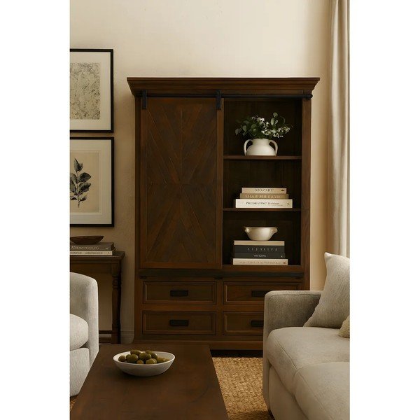 Bibliotecă maro din lemn de mango cu ușă glisantă 110x160x40 cm Don Barn – Støraa-image-2