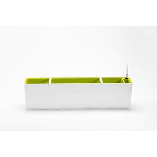 Ghiveci cu sistem de auto-irigare Plastia Berberis, lungime 78 cm, alb - verde