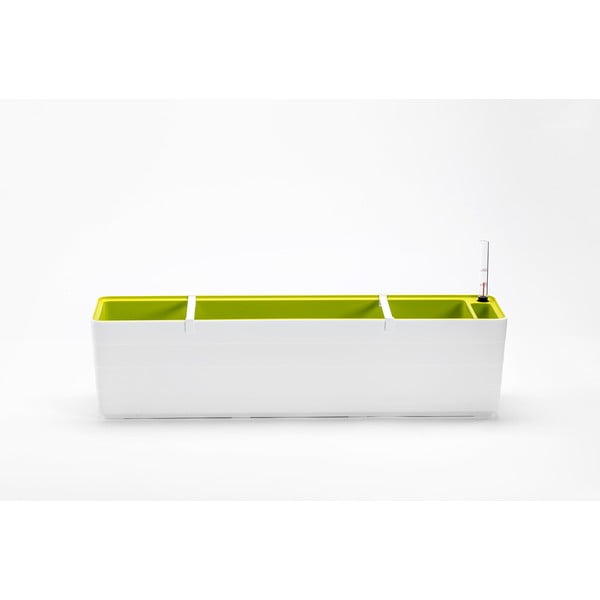 Ghiveci cu sistem de auto-irigare Plastia Berberis, lungime 78 cm, alb - verde