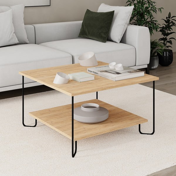 Măsuță de cafea în culoare naturală cu blat cu aspect de lemn de stejar 80x80 cm Tonka – Marckeric-image-2
