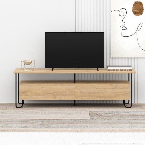 Masă TV în culoare naturală cu aspect de lemn de stejar 150x45 cm Dilly – Marckeric-image-3