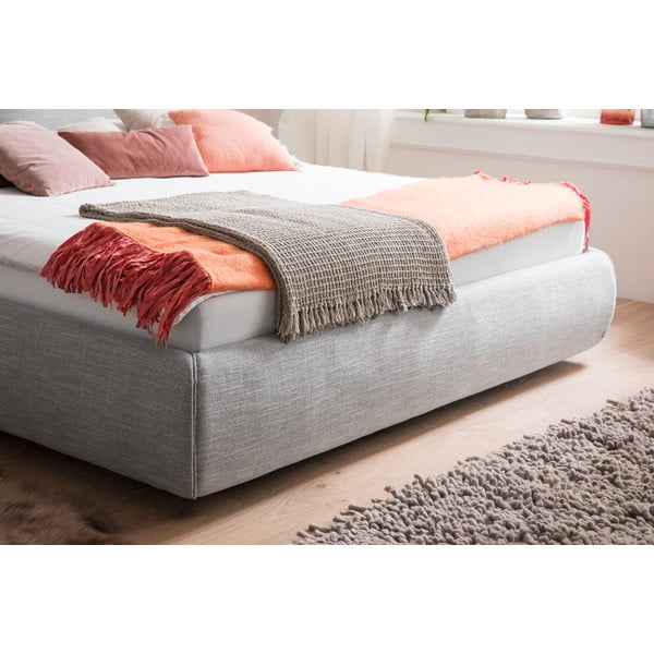 Pat matrimonial gri tapițat cu spațiu de depozitare cu somieră 180x200 cm Atesio – Meise Möbel-image-1