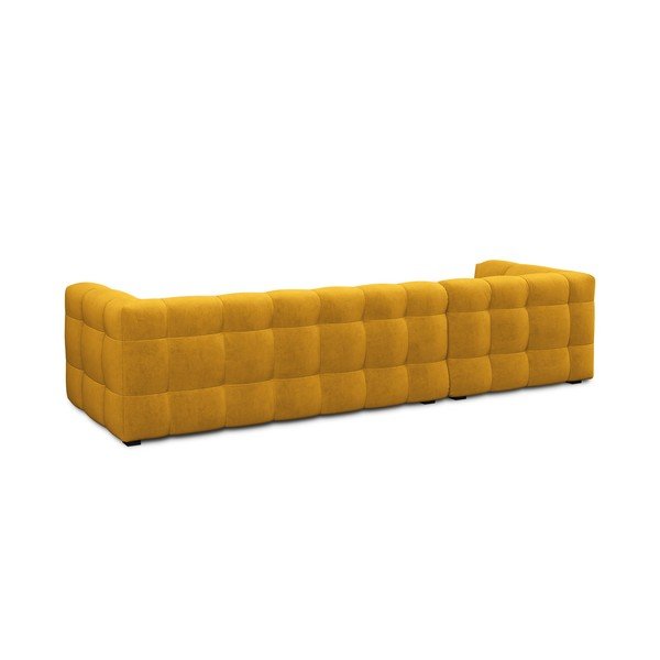 Colțar cu tapițerie din catifea și șezlong pe partea stângă Windsor & Co Sofas Vesta, galben-image-4