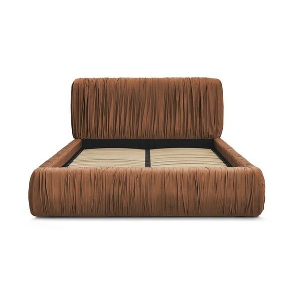 Pat matrimonial portocaliu tapițat cu spațiu de depozitare cu somieră 180x200 cm Blair – Bobochic Paris-image-4