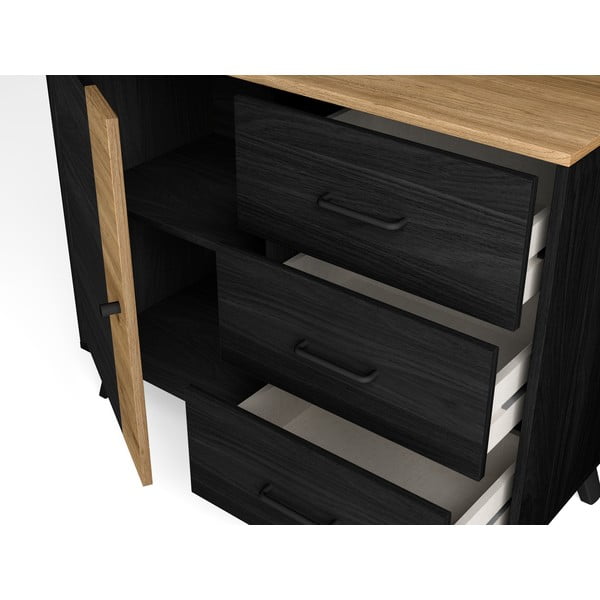 Comodă negru/natural  joasă cu aspect de lemn de stejar 92x81 cm Texas – Marckeric-image-4