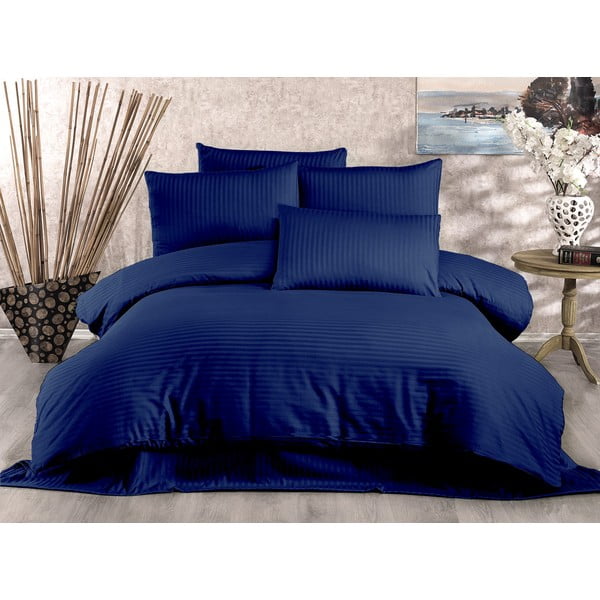 Lenjerie de pat albastru-închis din bumbac satinat pentru pat dublu 200x200 cm Lilyum – Mijolnir