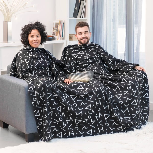 Pătură dublă cu mâneci InnovaGoods Snug Symbols Twin, negru