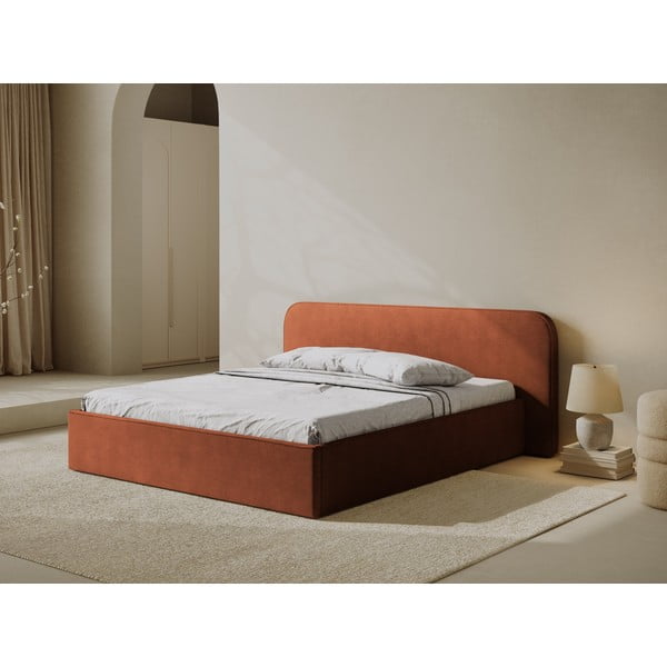 Pat matrimonial cărămiziu tapițat cu spațiu de depozitare cu somieră 160x200 cm Elizabeth – Micadoni -image-1