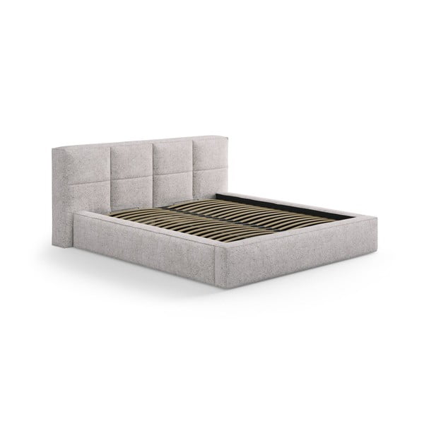 Pat matrimonial bej tapițat cu spațiu de depozitare cu somieră 160x200 cm Simon – Micadoni -image-4