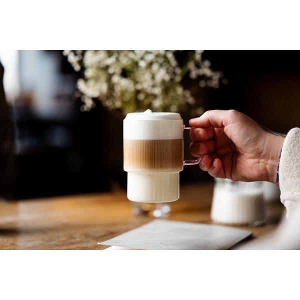 Căni roz 2 buc. pentru cappuccino din sticlă 350 ml Livio – Vialli Design-image-4
