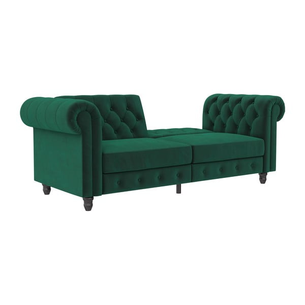 Canapea verde-închis extensibilă cu tapițerie din catifea 236 cm Felix – Støraa-image-1