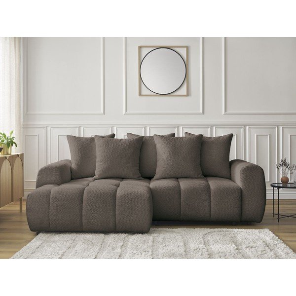 Colțar maro extensibil/cu spațiu de depozitare cu tapițerie din țesătură bouclé (cu colț pe partea stângă/cu șezlong) Roxelane – Bobochic Paris-image-1