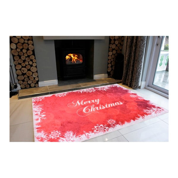 Covor Vitaus Merry Christmas, 80 x 120 cm, alb-roșu