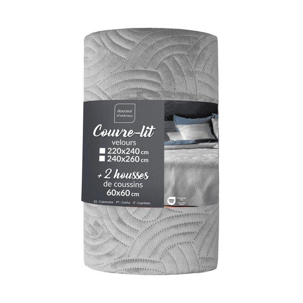 Set cuvertură și față de pernă gri din catifea 240x260 cm Solange – douceur d'intérieur