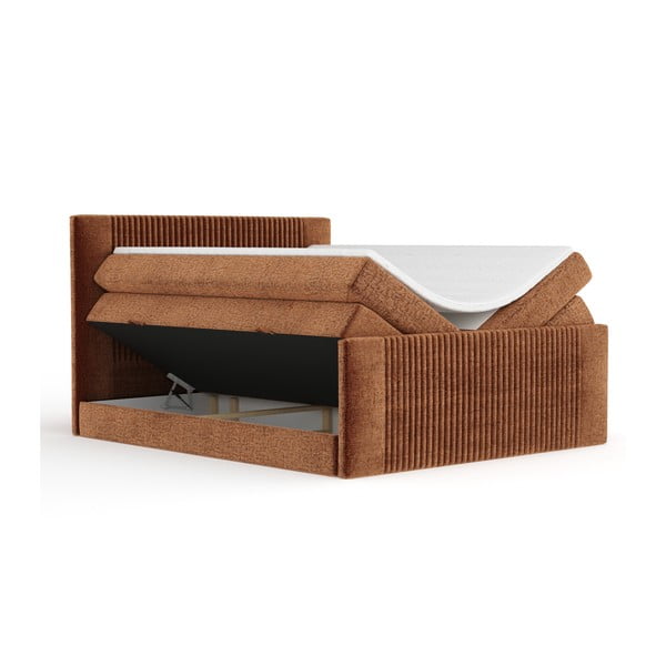 Pat boxspring portocaliu cu spațiu de depozitare 140x200 cm Bergamo – Maison de Rêve-image-2