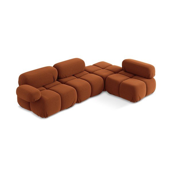 Colțar modular portocaliu cu tapițerie din catifea (cu colț pe partea dreaptă) Lokua – Makamii-image-1