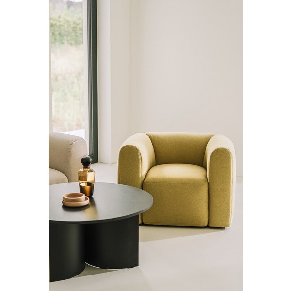 Măsuță de cafea neagră rotundă cu blat cu aspect de lemn de  frasin  ø 95 cm Gavo – noo.ma-image-4