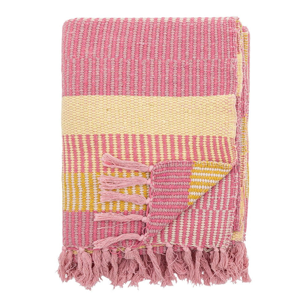Pătură galbenă/roz din bumbac reciclat 130x160 cm Isnel – Bloomingville