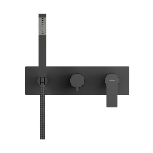 Baterie negru-mat pentru duș încastrată (2 ieșiri) Pax – Sapho