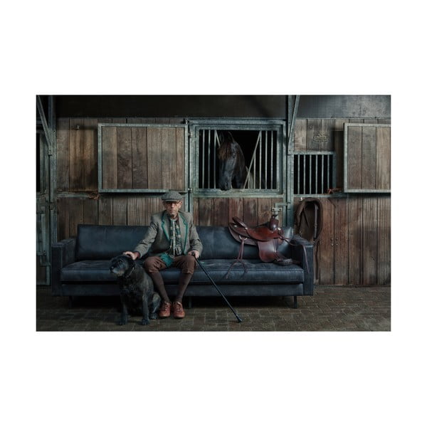 Canapea neagră cu tapițerie din imitație de piele 277 cm Rodeo – WOOOD-image-1