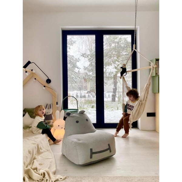 Fotoliu puf pentru copii gri deschis Hippo – The Brooklyn Kids-image-1