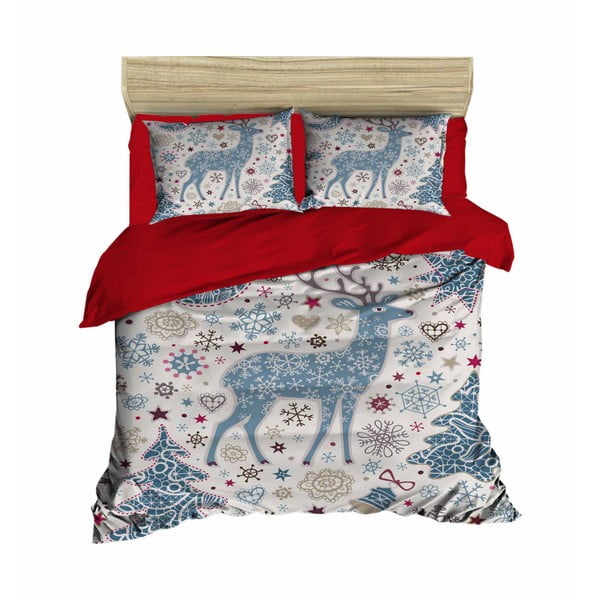 Lenjerie de pat albă/albastră din satin pentru pat dublu/extinsă 200x220 cm – Mijolnir