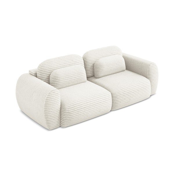 Canapea bej extensibilă/cu spațiu de depozitare cu tapițerie din catifea reiată  266 cm Kini – Makamii-image-2