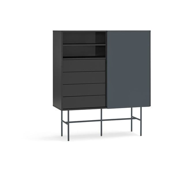 Comodă neagră-gri antracit înaltă cu ușă glisantă 120x140 cm Nube – Teulat-image-4