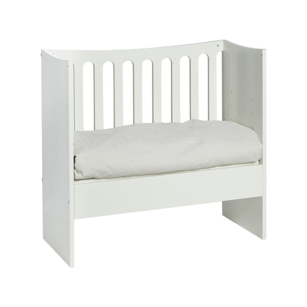 Pătuț pe roți pentru copii, cu protecție laterală detașabilă Manis-h, 89 x 44 cm, alb