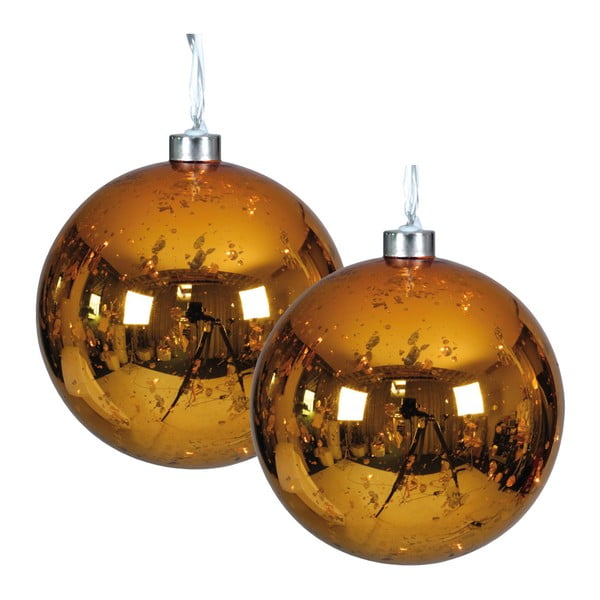 Set 2 globuri Crăciun din sticlă cu lumini LED Naeve, Ø 13 cm, auriu