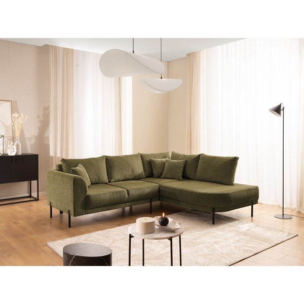 Colțar verde cu tapițerie din chenille (cu colț pe partea dreaptă/în formă de ”L”) Mauris  – Ropez-image-1