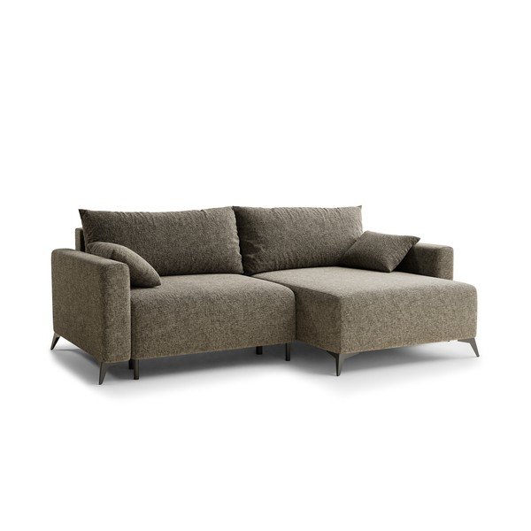 Colțar maro extensibil/cu spațiu de depozitare cu tapițerie din chenille (cu colț pe partea dreaptă/cu șezlong) Leon – Maison de Rêve