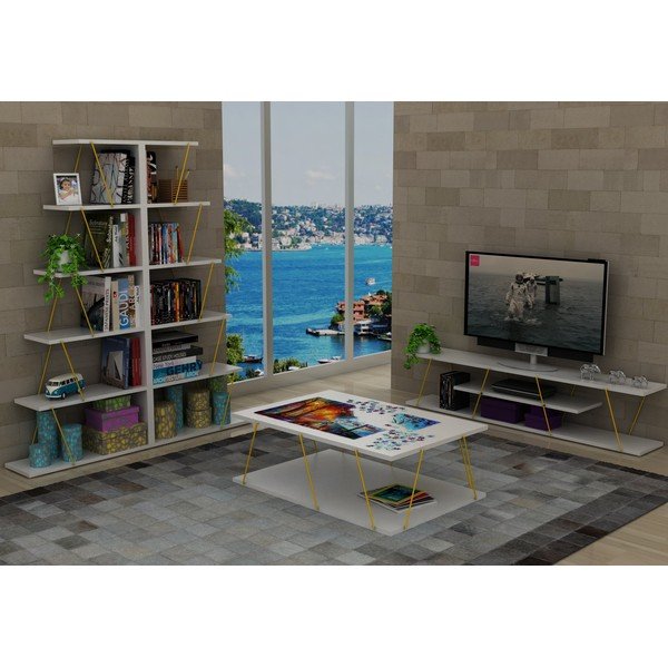 Bibliotecă cu detalii galbene Rafevi Tars Mini, alb-image-4