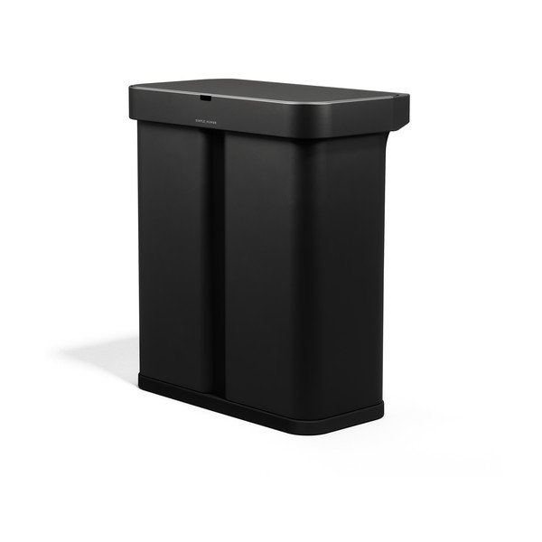 Coș de gunoi negru pentru reciclare/cu senzori de deschidere 34+24 l din oțel Dual Sensor – simplehuman