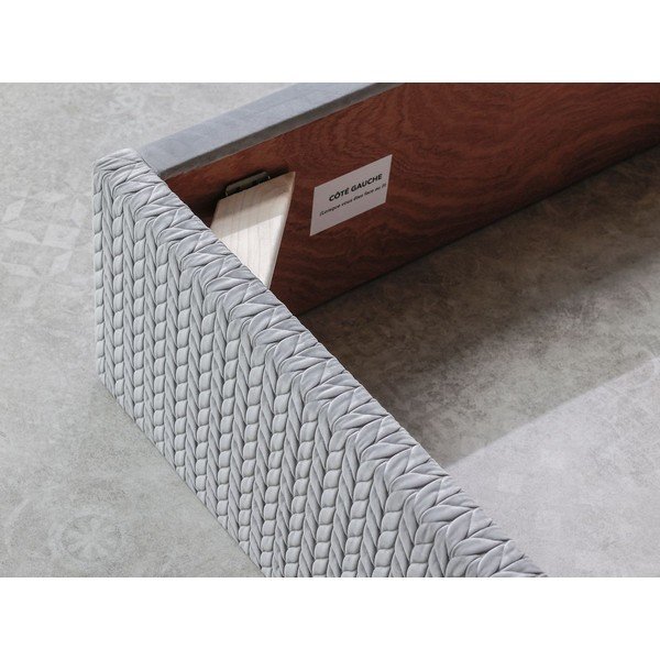 Pat matrimonial 160x200 cm gri tapițat cu spațiu de depozitare cu somieră Adele – Bobochic Paris-image-4