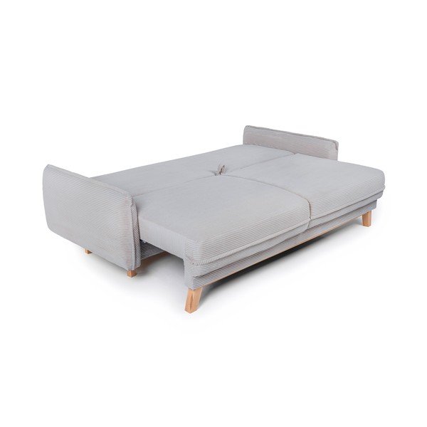 Canapea gri deschis extensibilă/cu spațiu de depozitare cu tapițerie din catifea reiată  218 cm Tori – Bonami Selection-image-2