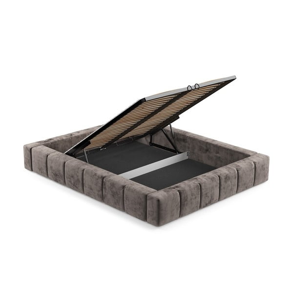 Pat matrimonial maro tapițat cu spațiu de depozitare cu somieră 160x200 cm Aruba L – Maison de Rêve-image-4