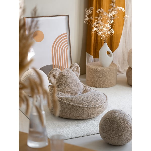 Fotoliu puf pentru copii maro deschis cu tapițerie din țesătură bouclé Bear – Wigiwama-image-1