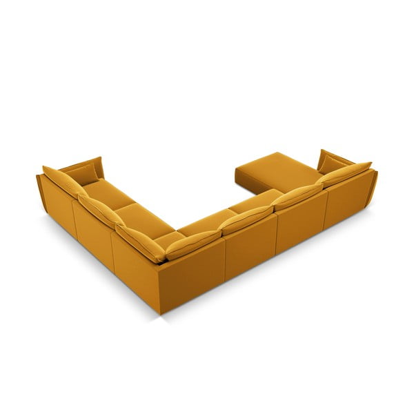 Colțar galben muștar cu tapițerie din catifea (cu colț pe partea dreaptă, în formă de "U") Vanda – Mazzini Sofas-image-3