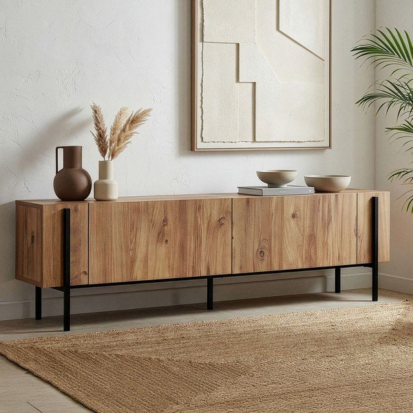Comodă TV în culoare naturală cu aspect de lemn de pin 180x45x30 cm Nexus – Kalune Design-image-1