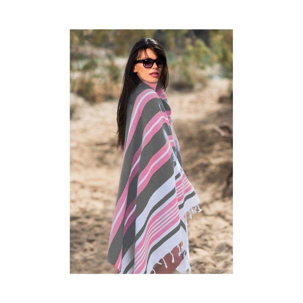 Prosop de plajă Kate Louise Cotton Collection Line, 100 x 180 cm, roz-gri-image-2