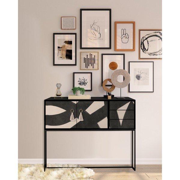 Comodă negru-bej joasă 113x92 cm Freya – Really Nice Things-image-1