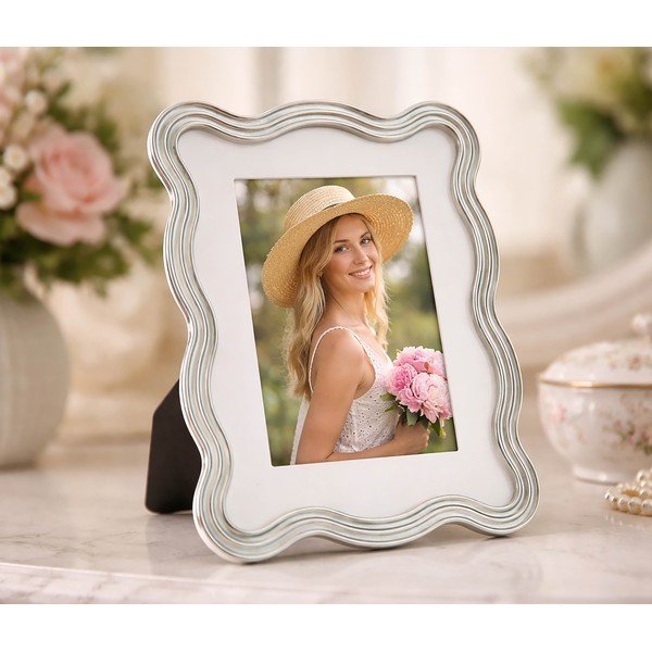 Ramă foto albastru-deschis/argintie cu picior de susținere din metal/din sticlă 17,5x22,5 cm Elizabeth – Mauro Ferretti-image-1