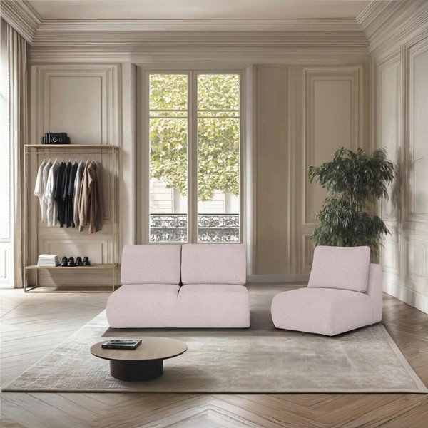 Canapea roz-deschis cu tapițerie din țesătură bouclé 164 cm Mirel – Rodier-image-1