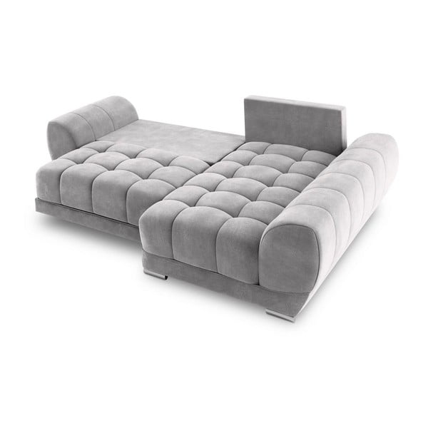Colțar extensibil cu tapițerie de catifea și șezlong pe partea dreaptă Windsor & Co Sofas Nuage, gri deschis-image-4